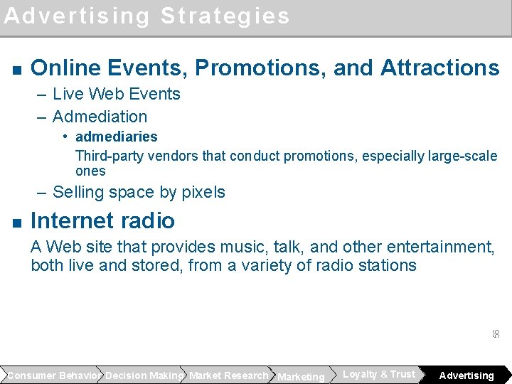 Advertising Strategies n Online Events, Promotions, and Attractions – Live Web Events – Admediation