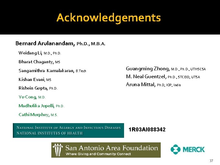 Acknowledgements Bernard Arulanandam, Ph. D. , M. B. A. Weidang Li, M. D. ,