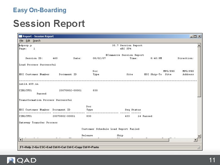 Easy On-Boarding Session Report 11 