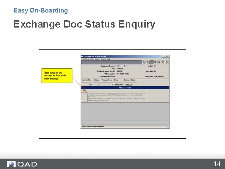 Easy On-Boarding Exchange Doc Status Enquiry 14 