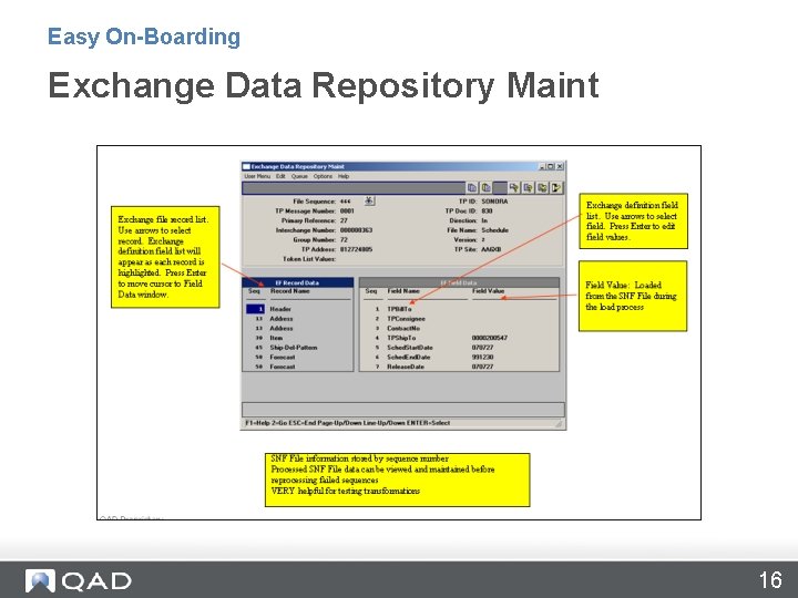 Easy On-Boarding Exchange Data Repository Maint 16 