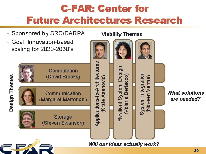 C-FAR: Center for Future Architectures Research • Sponsored by SRC/DARPA Viability Themes • Goal: