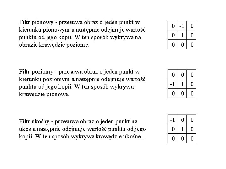 Filtr pionowy - przesuwa obraz o jeden punkt w kierunku pionowym a następnie odejmuje