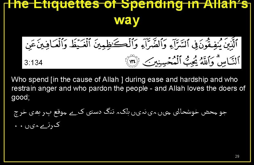 The Etiquettes of Spending in Allah’s way 3: 134 Who spend [in the cause