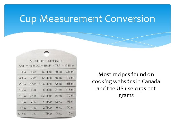 Cup Measurement Conversion Most recipes found on cooking websites in Canada and the US