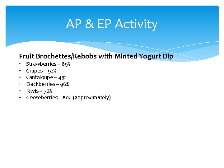 AP & EP Activity Fruit Brochettes/Kebobs with Minted Yogurt Dip • • • Strawberries