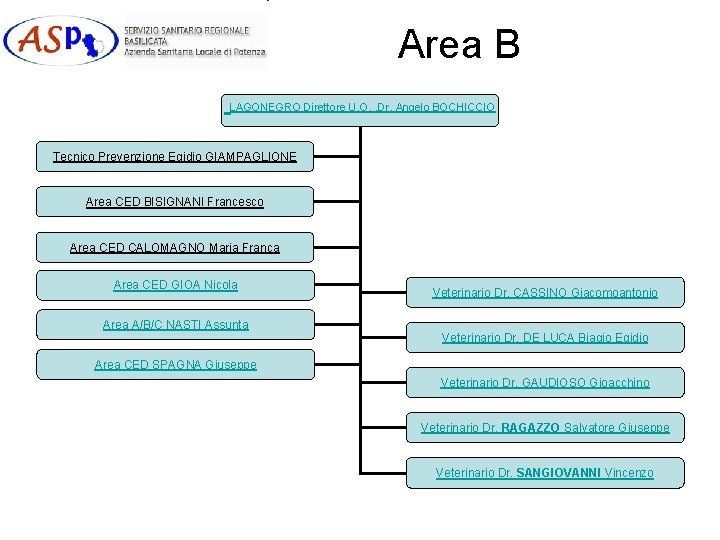 Area B LAGONEGRO Direttore U. O. . Dr. Angelo BOCHICCIO Tecnico Prevenzione Egidio GIAMPAGLIONE