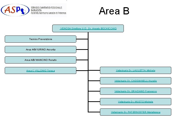 Area B VENOSA Direttore U. O. . Dr. Angelo BOCHICCHIO Tecnico Prevenzione Area A/B/