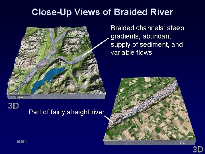 Close-Up Views of Braided River Braided channels: steep gradients, abundant supply of sediment, and