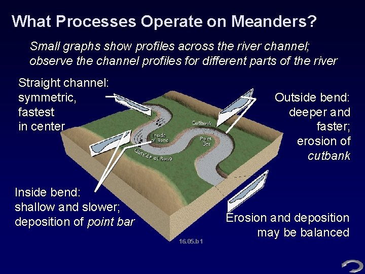 What Processes Operate on Meanders? Small graphs show profiles across the river channel; observe