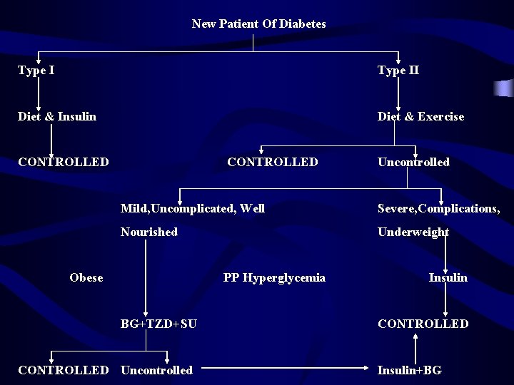 New Patient Of Diabetes Type II Diet & Insulin Diet & Exercise CONTROLLED Uncontrolled