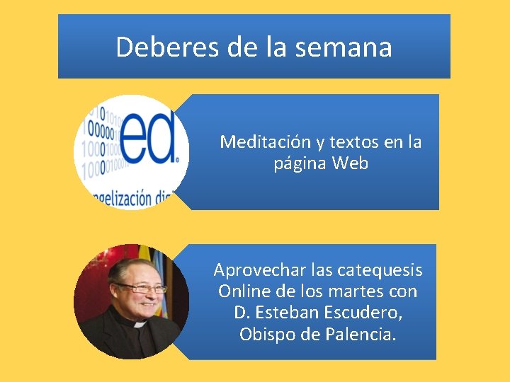 Deberes de la semana Meditación y textos en la página Web Aprovechar las catequesis