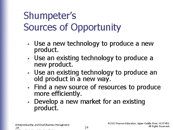 Shumpeter’s Sources of Opportunity § § § Use a new technology to produce a