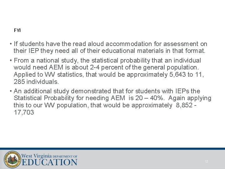 FYI • If students have the read aloud accommodation for assessment on their IEP