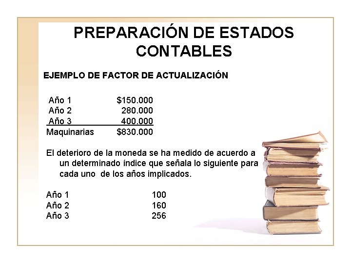 PREPARACIÓN DE ESTADOS CONTABLES EJEMPLO DE FACTOR DE ACTUALIZACIÓN Año 1 Año 2 Año