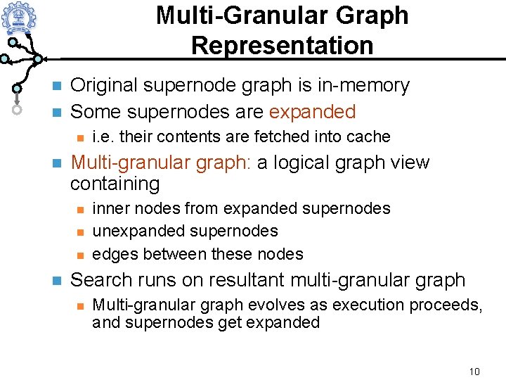Multi-Granular Graph Representation Original supernode graph is in-memory Some supernodes are expanded Multi-granular graph: