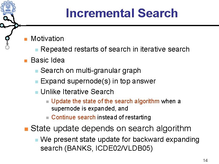 Incremental Search Motivation Repeated restarts of search in iterative search Basic Idea Search on