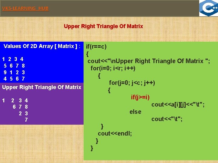 VKS-LEARNING HUB Upper Right Triangle Of Matrix Values Of 2 D Array [ Matrix