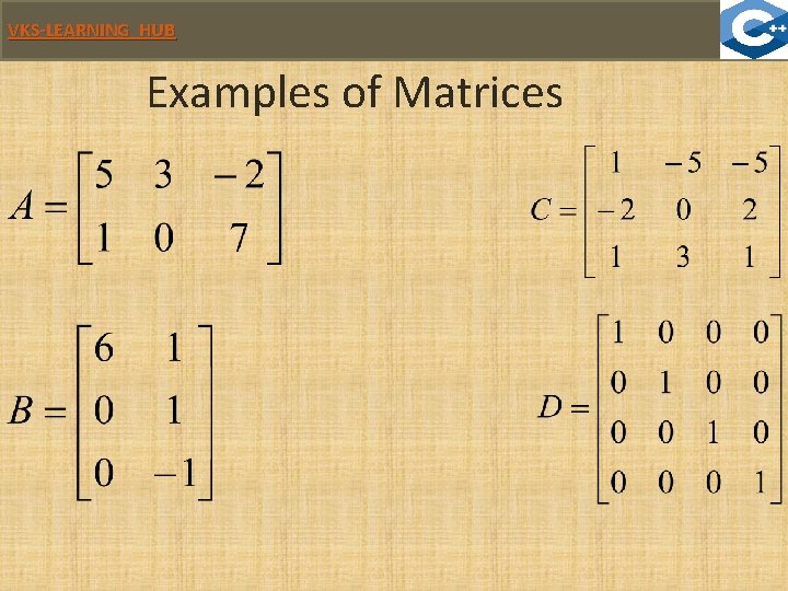 VKS-LEARNING HUB Examples of Matrices 