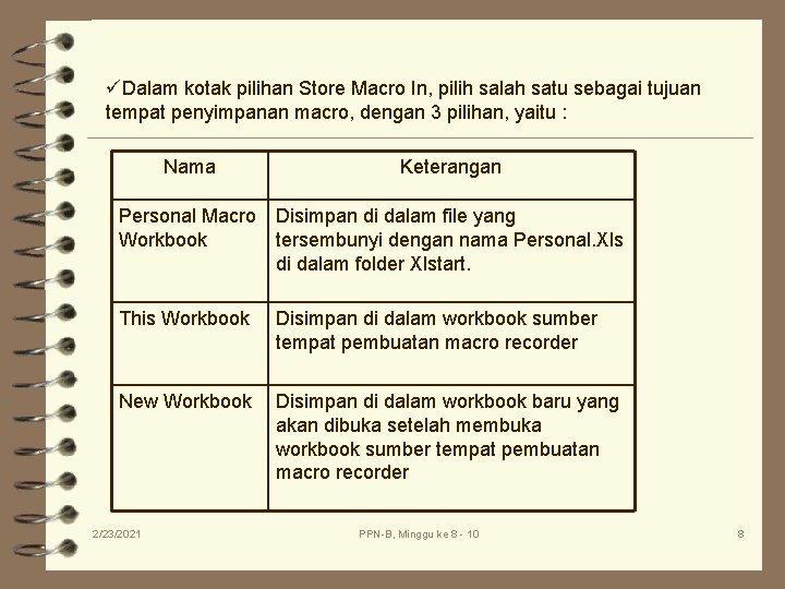 üDalam kotak pilihan Store Macro In, pilih salah satu sebagai tujuan tempat penyimpanan macro,