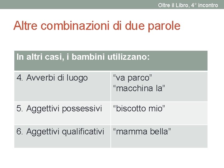 Oltre il Libro, 4° incontro Altre combinazioni di due parole In altri casi, i
