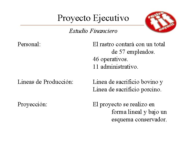 Proyecto Ejecutivo Estudio Financiero Personal: El rastro contará con un total de 57 empleados.