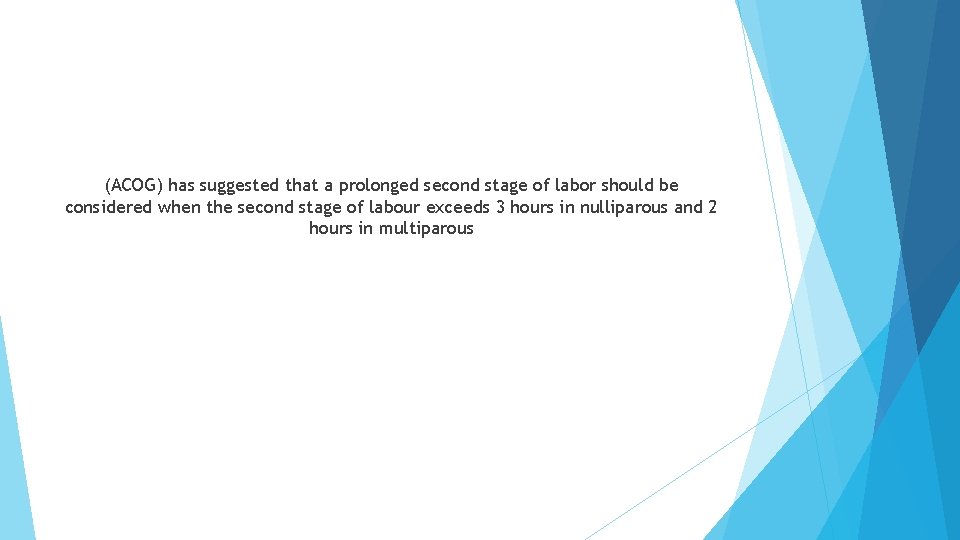 (ACOG) has suggested that a prolonged second stage of labor should be considered when