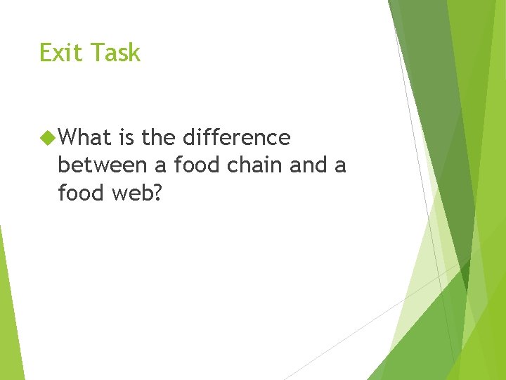 Exit Task What is the difference between a food chain and a food web?