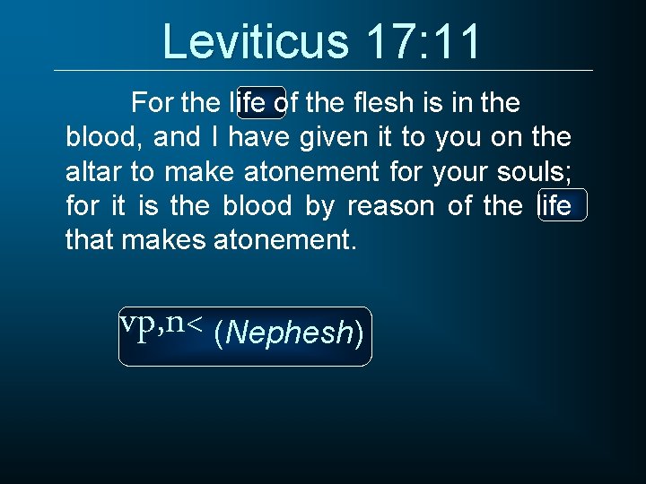 Leviticus 17: 11 For the life of the flesh is in the blood, and