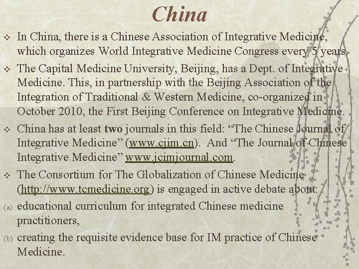 China v v (a) (b) In China, there is a Chinese Association of Integrative