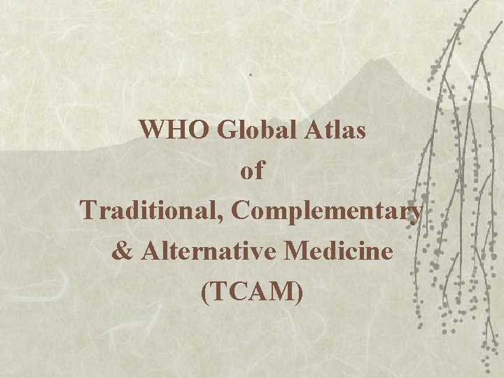 . WHO Global Atlas of Traditional, Complementary & Alternative Medicine (TCAM) 