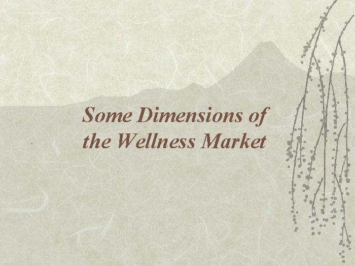 . Some Dimensions of the Wellness Market 