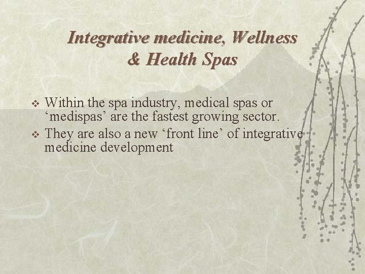 Integrative medicine, Wellness & Health Spas v v Within the spa industry, medical spas