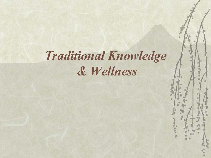 . Traditional Knowledge & Wellness 