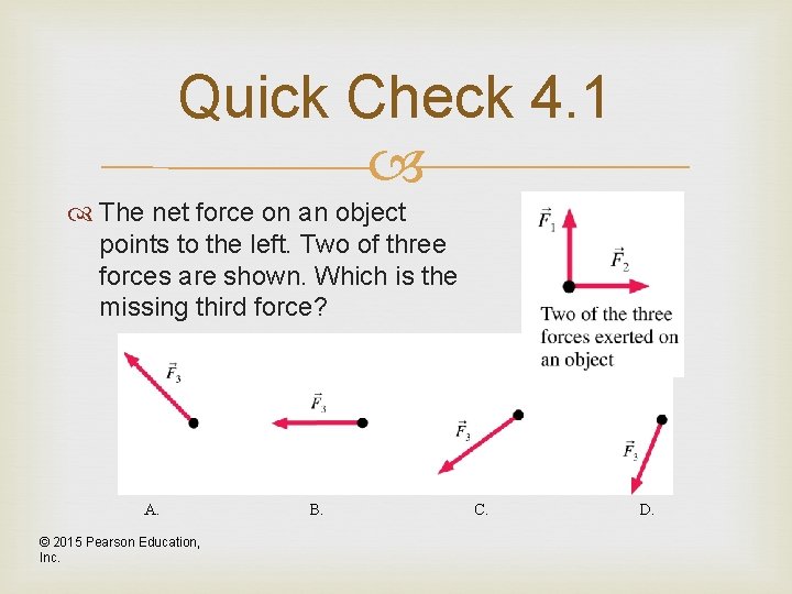 Quick Check 4. 1 The net force on an object points to the left.