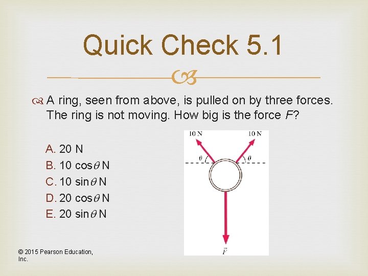 Quick Check 5. 1 A ring, seen from above, is pulled on by three