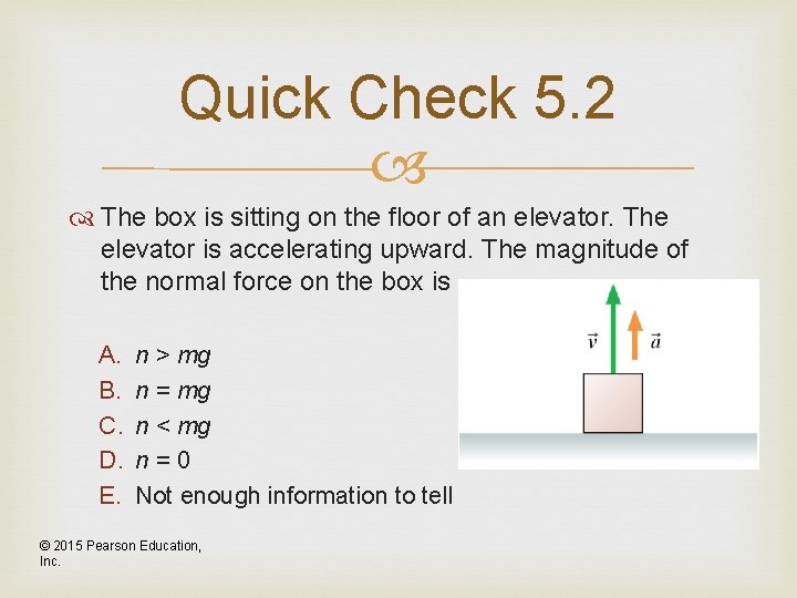 Quick Check 5. 2 The box is sitting on the floor of an elevator.