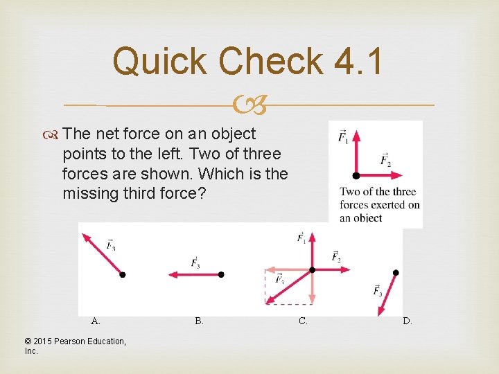Quick Check 4. 1 The net force on an object points to the left.