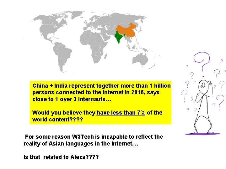 China + India represent together more than 1 billion persons connected to the Internet
