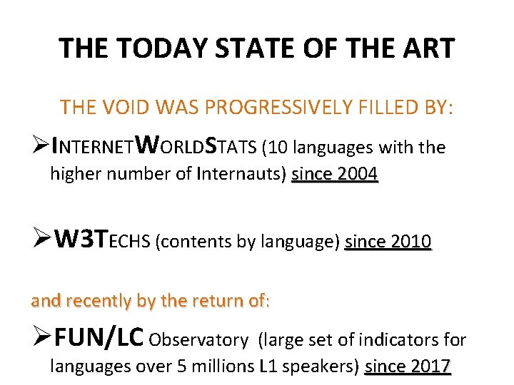 THE TODAY STATE OF THE ART THE VOID WAS PROGRESSIVELY FILLED BY: ØINTERNETWORLDSTATS (10