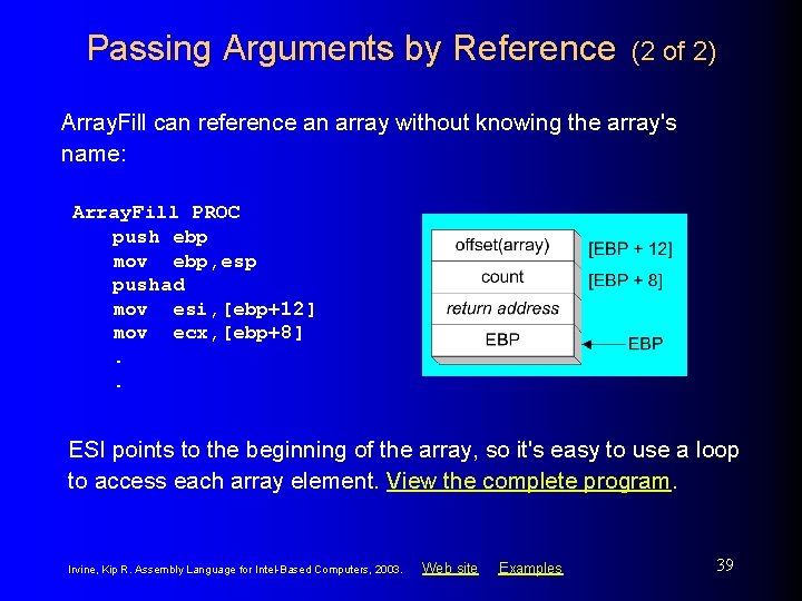 Passing Arguments by Reference (2 of 2) Array. Fill can reference an array without