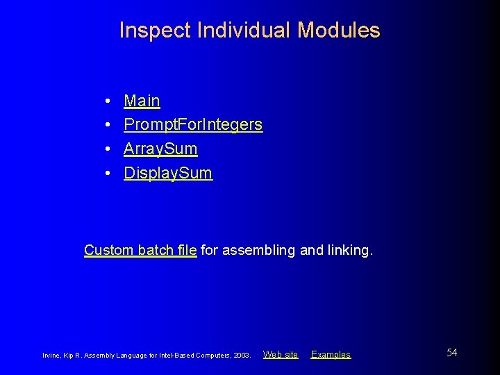 Inspect Individual Modules • • Main Prompt. For. Integers Array. Sum Display. Sum Custom