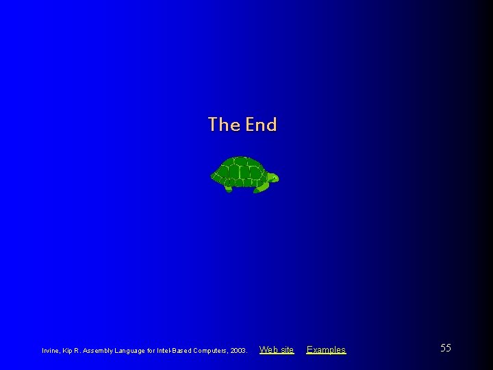 The End Irvine, Kip R. Assembly Language for Intel-Based Computers, 2003. Web site Examples