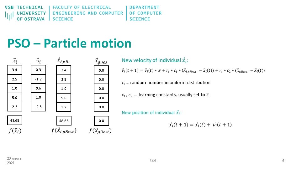 PSO – Particle motion 3. 4 0. 3 3. 4 0. 0 2. 5