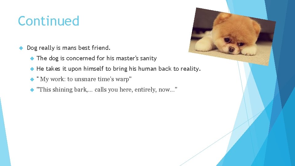 Continued Dog really is mans best friend. The dog is concerned for his master's