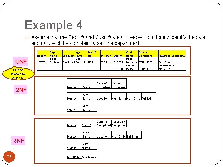 Example 4 � Assume that the Dept. # and Cust. # are all needed