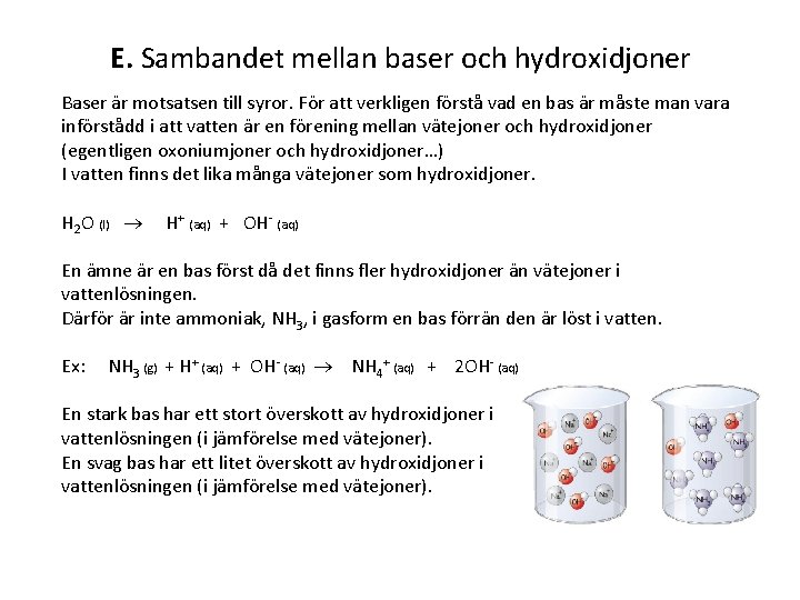 E. Sambandet mellan baser och hydroxidjoner Baser är motsatsen till syror. För att verkligen