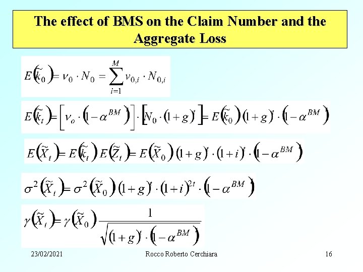 The effect of BMS on the Claim Number and the Aggregate Loss 23/02/2021 Rocco