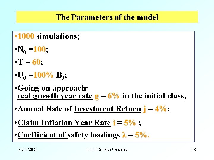 The Parameters of the model • 1000 simulations; • N 0 =100; 100 •
