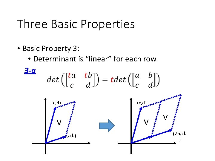 Three Basic Properties • Basic Property 3: • Determinant is “linear” for each row